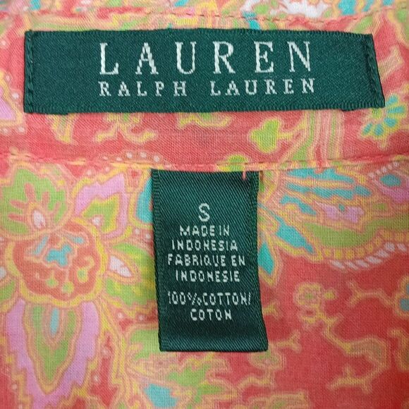Lauren Ralph Lauren Coral Paisley Womens Long Sleeve Button Down Shirt sz S - Picture 7 of 8